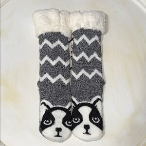 Cozy Fun Black, Gray and White fuzzy Dog Socks new without tags